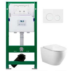 Комплект 3в1: Инстал д/унитаза с отв.для дез.таблеток + клавиша Белая круглая + унитаз Сатурн AVS